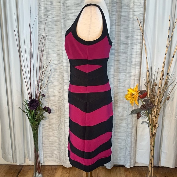 JS Collection purple with black bandage straps sleeveless sheath dress. - Picture 5 of 16